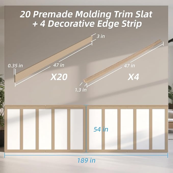 Art3d MDF Premade Paintable Board and Batten Wainscoting Kit, 189 x 54 in | Molding Slat with Edge Strip, Lightweight, Paintable, Impact-Resistant, Easy to Install, Ideal for Living Rooms, Bedrooms - Image 6