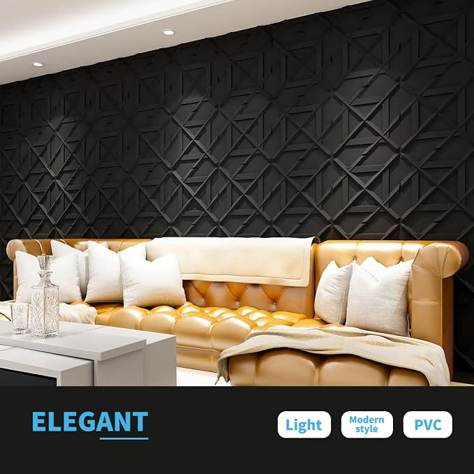 Art3d Decorativ PVC Glue-Up 3D Wall Panel, 19.7 x 19.7 in, 12-Pack, Black | Waterproof, Scratch Resistant, Wall & Ceiling Decor Panels, Ideal for Commercial Spaces - Image 3