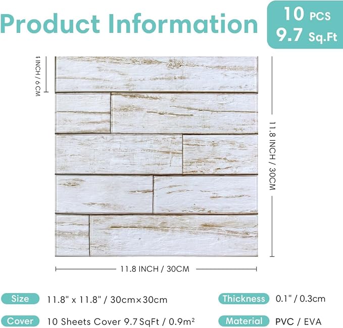 Commomy 3D Faux Wood Peel and Stick Wall Tiles 10 Pcs 11.8" x 11.8" | Ultralight Thin PVC Interior Wall Decor for Bedroom, Bathroom, Kitchen Backsplash,Living Room(9.7sq.ft) - Image 7