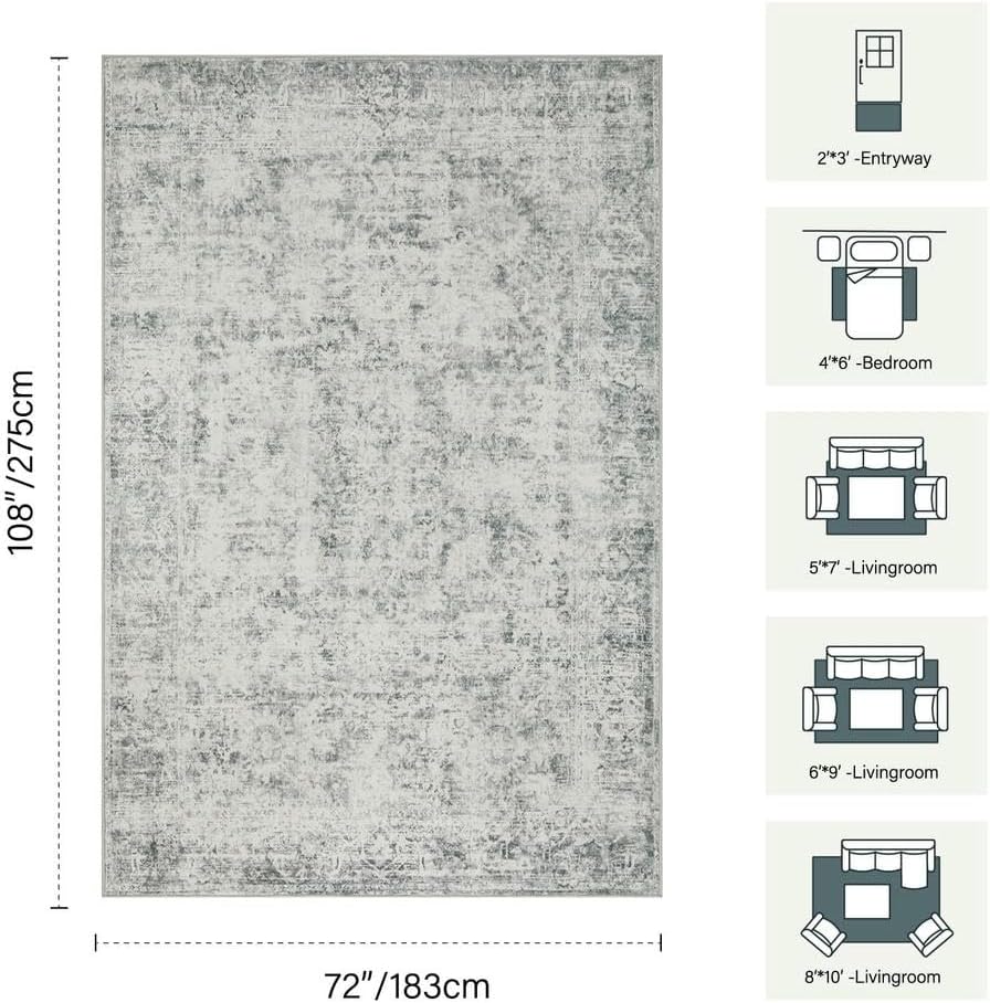 Rugxara Grey 6x9 Area Rugs Washable Rug for Living Room Dining Room Bedroom - Image 2