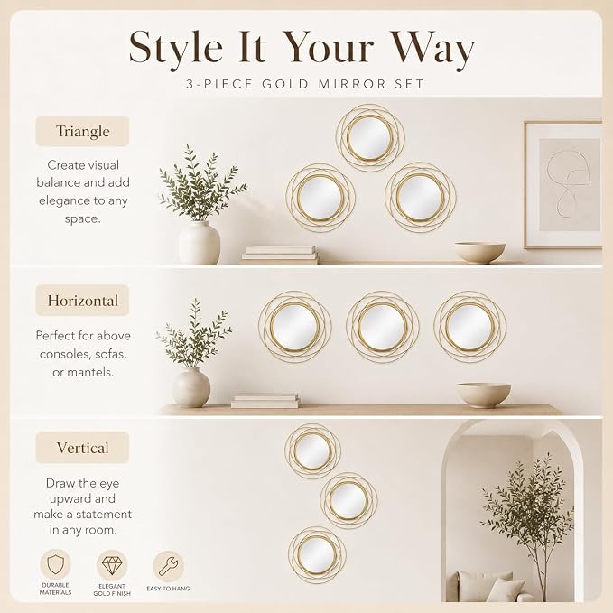 Gold Sunburst Mirror 12x12 Inch, Metal Sun Wall Decor, Small Round Decorative Wall Mirror for Living Room, Bedroom, Entryway, Bathroom - Image 6