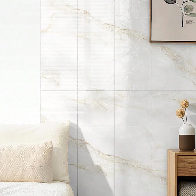 Chejiaye 10pcs Marble Peel and Stick Backsplash Waterproof Washroom Wall Panels, Peel and Stick Tile, PVC Foam Wall Panels for Kitchen,Bathroom,Living Room,Colorful (White and Yellow,11.8" x 11.8") - Image 2