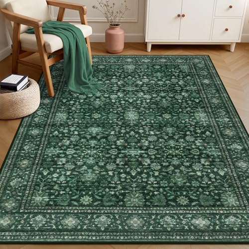 4x6 Area Rugs Living Room: Washable Rug for Bedroom Deep Green - Image 2