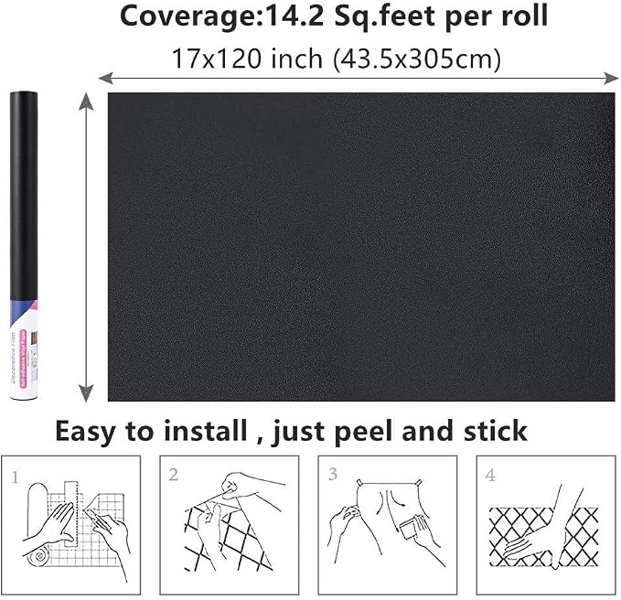 17"x120" Black Wallpaper Peel and Stick Contact Paper, Matte Black Wallpapers Self-Adhesive and Removable Vinyl Wallpaper Waterproof and Oil Proof Contact Paper for Cabinets Countertops Wall Covering - Image 8