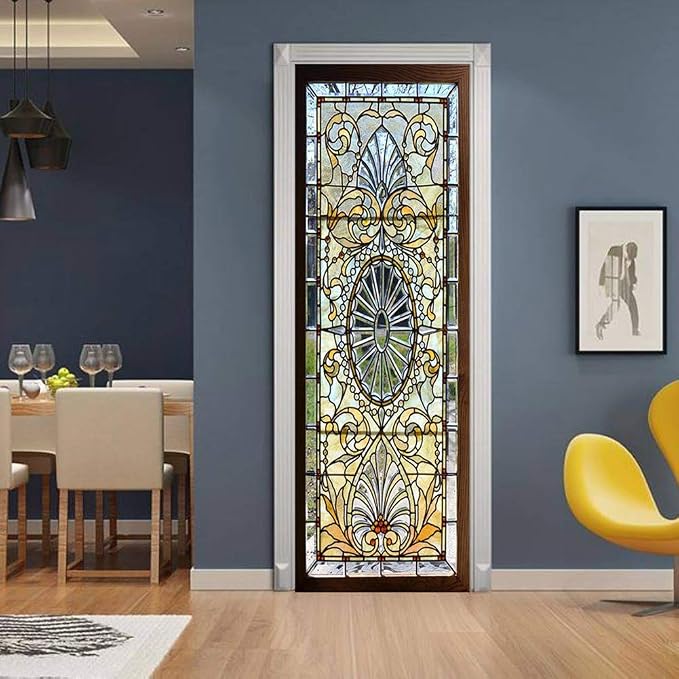 Door Stickers Peel Stick Murals-Wall Covers Decorative Decal Opaque Glass | 30.3"W x 78.7"H, 3D Opaque Glass Wallpaper，Waterproof Removable Opaque Vinyl Self Adhesive Fake Door Decor for Home Office by ChezMax