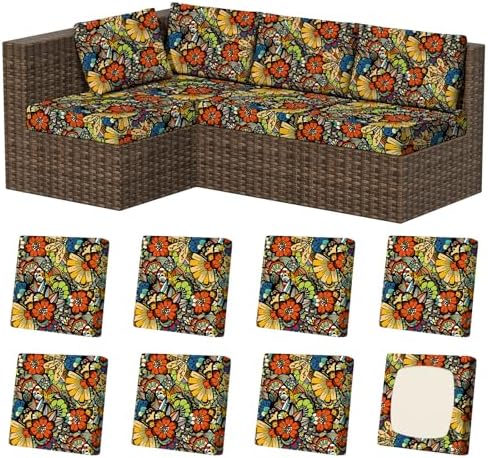 8Pcs Outdoor Cushion Covers, Stretch Patio Furniture Couch Chair Slipcovers by VORSHAPE