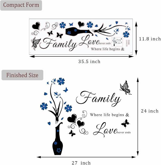 Family Wall Sticker Decals: Inspirational Quote Vase Art Vinyl Lettering Saying for Living Room, Bedroom & Dining Room Decor - Image 7