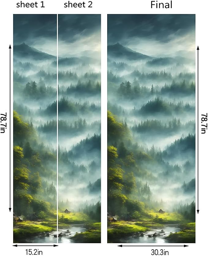 REDAMANCY River Mountain Forest Green Landscape Nature Peel and Stick Door Stickers Vinyl Decals Decor Modern Self-Adhesive, Waterproof, Removable - Image 2