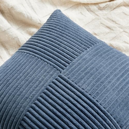 Fancy Homi 2 Packs Dusty Blue Lumbar Decorative Throw Pillow Covers 16x32 Inch for Couch Bed Sofa, Rustic Farmhouse Boho Home Decor, Soft Striped Corduroy Rectangle Accent Cushion Case 40x80 cm - Image 4