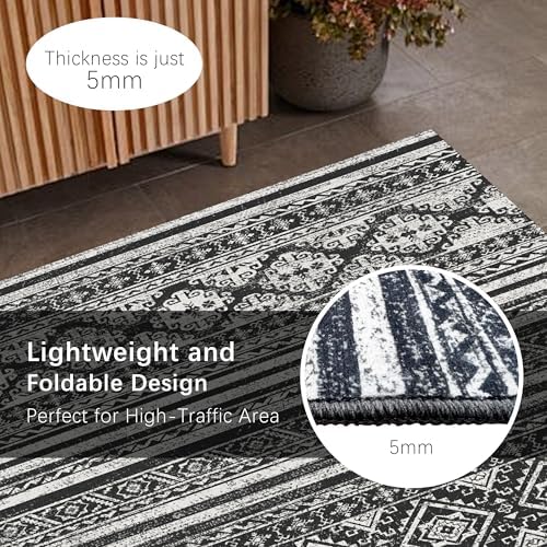 RUGSURE Washable Area Rugs 6' x 9' - 1/6 Thick - Moroccan-Inspired -Stain & Water Resistant Non-Slip - Resistant Rug for Living Room, Bedroom, Nursery, Pet & Child Friendly (Black) - Image 5