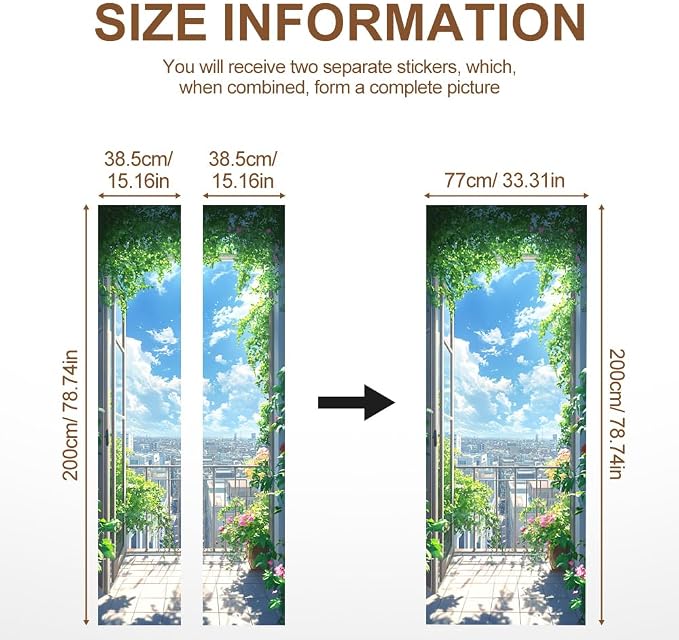 Scenic Balcony Door Mural 30.3x78.7 Inch Garden City View Door Cover | Waterproof PVC, 30.3" W x 78.7" L; scenic balcony design for bedroom, living room, office, entryway or closet door. - Image 4