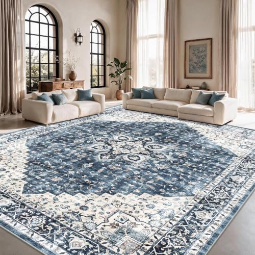 AMADA HOMEFURNISHING 10x12 Washable Area Rug, Low-Profile Large Area Rug with Non-Slip Backing & Durable Edge Binding, Vintage Large Rugs for Living Room, Bedroom & Dining Room by AMADAHOMEFURNISHING