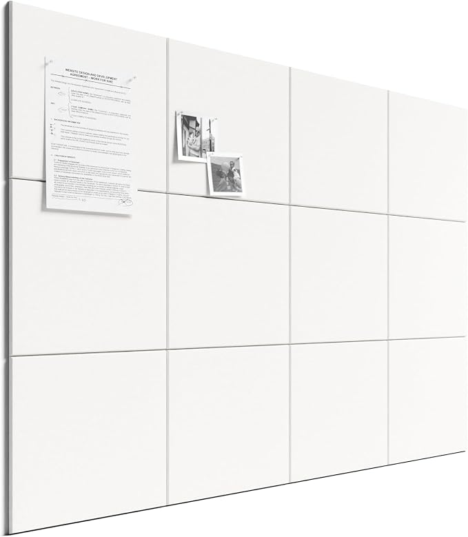 Bumusty 48"x 36" Large Felt Bulletin Board Tiles, Milky White | 12-Pack Cork Board Alternative, Wall Decor, 30 Pushpins, 60 Adhesive Tabs, Vision Board, Office, Classroom, Home, Dorm by BUMUSTY