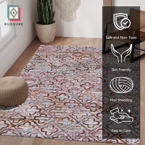 RUGSURE Washable Area Rugs, 8' x 10' - 1/6 Thick - Stain & Water Resistant Non-Slip - Perfect Resistant Rug for Living Room, Bedroom, Nursery, Pet & Child Friendly, Vibrant Colors Rugs, Purple - Image 2