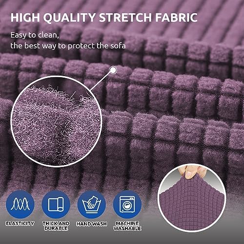 KEKUOU Stretch Couch Covers for Sofa, 3 Cushion Couch Slipcover,Dark Purple - Image 5