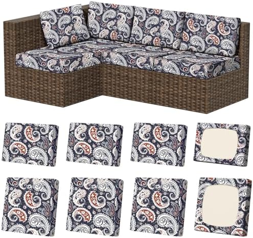 8Pcs Outdoor Cushion Covers, Stretch Patio Furniture Couch Chair Slipcovers by VORSHAPE