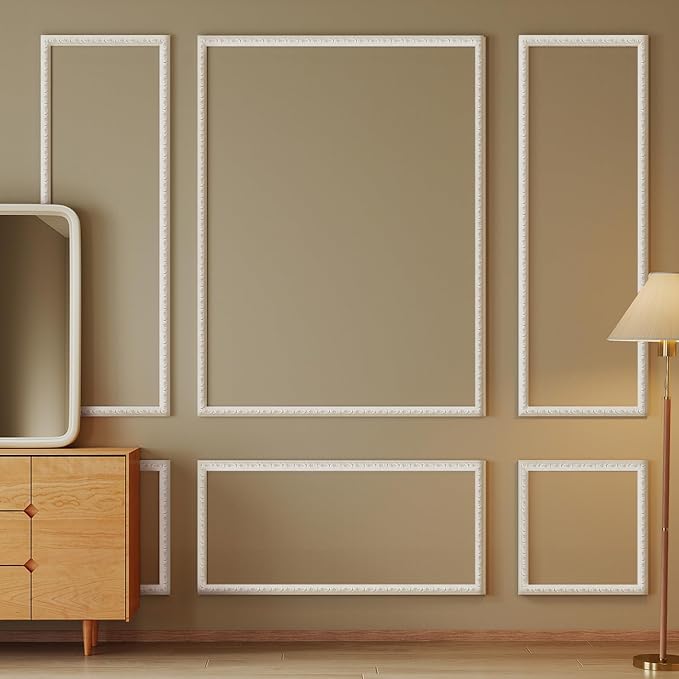 JBER Peel and Stick Wall Molding Kit, 6 Pre-Cut Wainscoting Panels, White | Ready-to-assemble pre-cut molding, 3D wall trim for interior wall décor, living room & bedroom, 3 top 3 bottom - Image 7