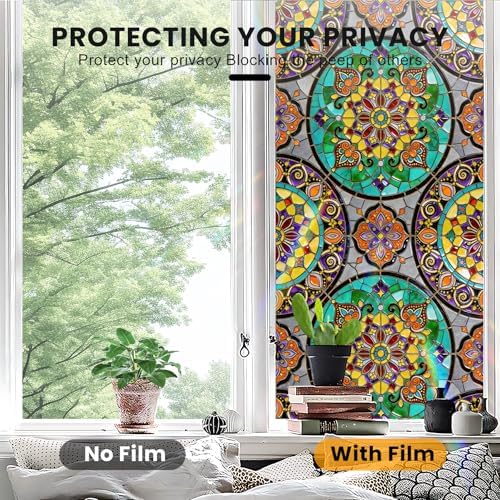 Stained Glass Window Privacy Film Static Cling - Rainbow Glass Decorative Sun Blocking Window Covering, Non-Adhesive Removable Stickers for Home & Office, 17.5" x 78.7" (Color 36) - Image 5