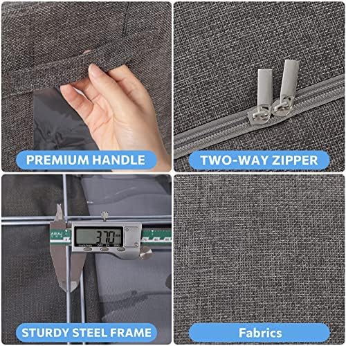 CYhom Extra Large Clothes Storage Bins - Linen Fabric Foldable Stackable Container Organizer Set with Clear Window & Carry Handles & Metal Frame (Dark Gray, Extra Large-100L) - Image 5