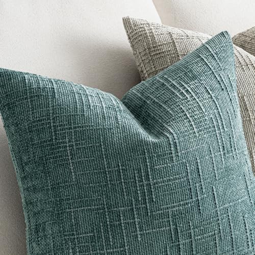 MIULEE Chenille Textured Throw Pillow Covers Teal 18x18 Set of 2 - Image 3