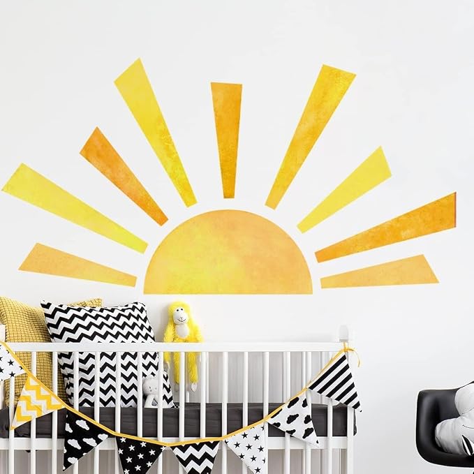 42 x 23.5 Inch Boho Half Sun Wall Decal - Watercolor Mural, Modern Vinyl Peel and Stick Sticker, Removable for Classroom, Living Room, Bedroom, Playroom Decor - Image 2