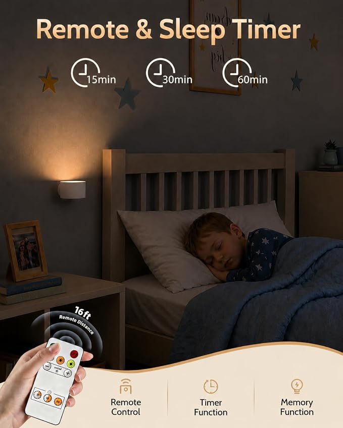 LED Wall Sconces, Rechargeable Wall Lights, White, 1 Pack | Cordless Design, 3 Color Temperatures, Dimmable, Remote & Touch Control, 360° Rotation, Bedroom & Living Room - Image 4
