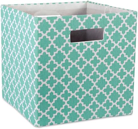 DII Hard Sided Collapsible Fabric Storage Container for Nursery, Offices, & Home Organization, (13x13x13) - Lattice Aqua by DII