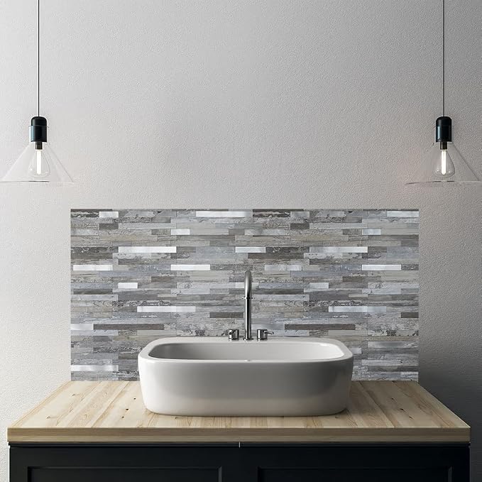 AULIGET 2-Sheet Peel and Stick Backsplash Wall Tiles, Distressed Wood Look PVC Wall Tiles Stick on Backsplash - Image 6