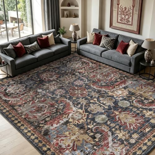 RUGSURE Washable Area Rugs - Perfect for Living Room, Bedroom, Kids Room, Nursery - Stain & Water Resistant Non-Slip, Pet & Child Friendly, Vintage Tribal Area Rugs (Rust, 8' x 10') by RUGSURE