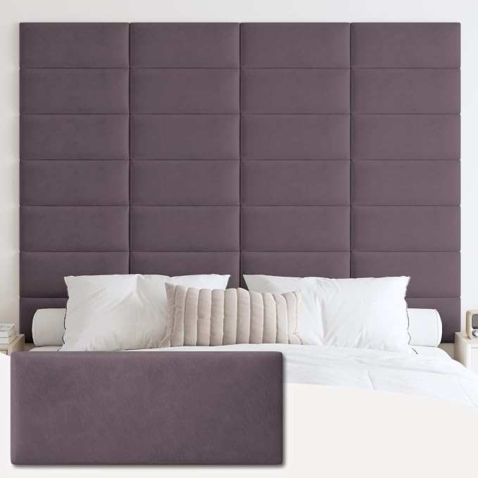 IFNOW Wall Mounted Headboard, Peel and Stick Panels, Dark Purple, King | Upholstered 3D Soundproof Acoustic Panels, Reusable and Removable, Padded Leather Bed Headboard, 12 Panels, 9.84" x 23.62" by IFNOW
