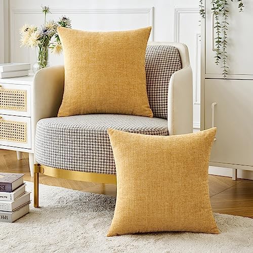 MIULEE Soft Chenille Throw Pillow Covers Gold 18x18 Inch Pack of 2 - Image 5