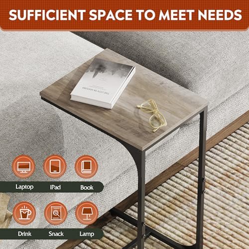 WLIVE C Shaped End Table TV Tray Slide Under Couch Side Table Greige - Image 5