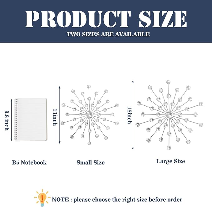 ZEXUIRU 3 Set Silver Starburst Wall Art for Home Decor Metal Bling Crystal Rhinestones Sunburst Wall Decor Sparkling Rhinestone Art Accent Silver - 13in - Image 6