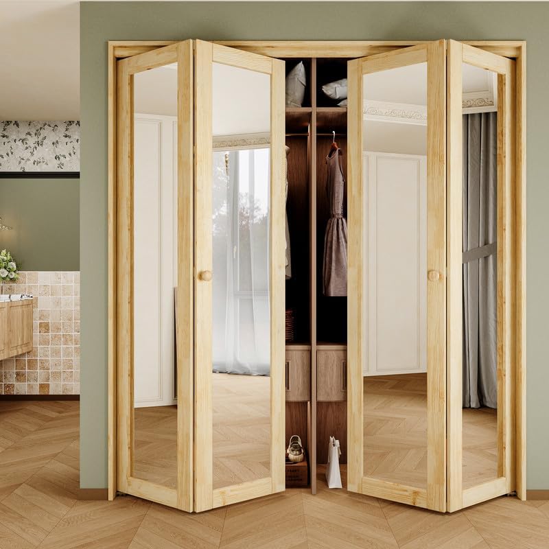 Bifold Doors for 72" x 80" Opening, Mirror Interior Folding Closet, Pine by CRUTOP
