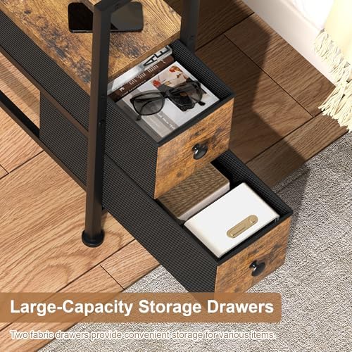 Small Narrow Side Table with Drawers, Skinny End Table for Small Spaces, Slim Nightstand with Storage, sofa bedside Table in Living Room, Bedroom, Study, kitchen and Balcony (Rustic Brown)M-LBZ83B1V1 - Image 4
