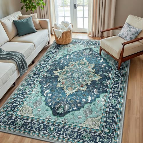 RELEANY Washable Area Rug, 5'x8', Teal by RELEANY