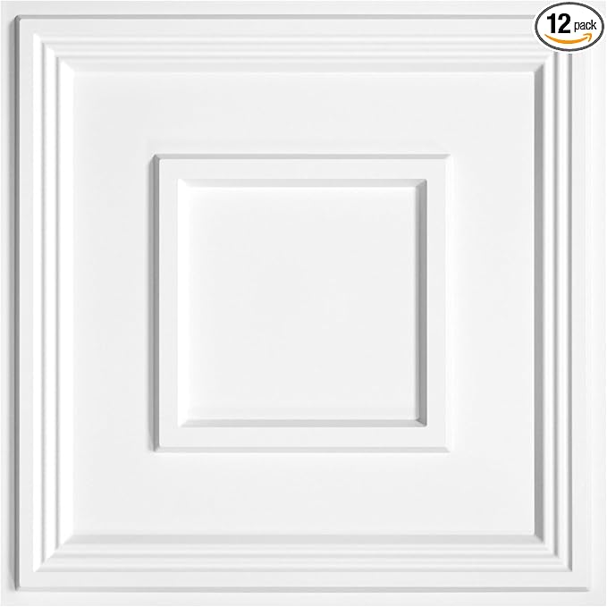 STICKGOO PVC Ceiling Tiles, 2'x2' Glue Up Ceiling Panel White to Prevent Breakage Cover 48 Sq. Ft, Pack of 12 Tiles by STICKGOO