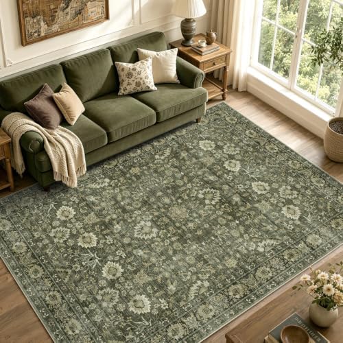 5x7 Ft Area Rugs for Living Room, Soft Non-Slip Machine Washable Rug, Vintage Stain Resistant Carpets for Bedroom Nursery Dining Room Home Decor (Green) by Lo%CC%80utiRootHome