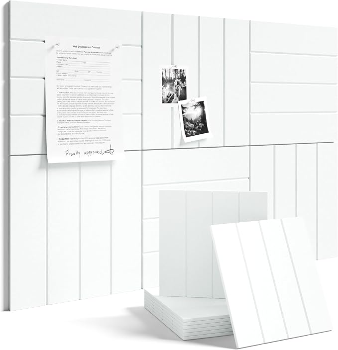 Fluxynara 36" x 24" Large Felt Bulletin Board, Cold White | 6 Pack Cork Board Alternative with 30 Safe Adhesive Tabs, Felt Pin Boards for Wall Decor, Home, Office, Classroom, Dorm by FLUXYNARA