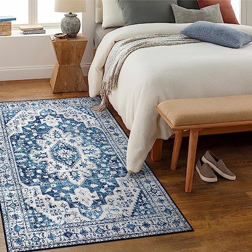 Moynesa Ultra-Thin Washable Vintage Area Rug - 4x6 Living Room Rug for Bedroom Office, Low Pile Non Slip Oriental Laundry Bathroom Mat Indoor Floor Carpet for Entrance Kitchen Mudroom - Image 6