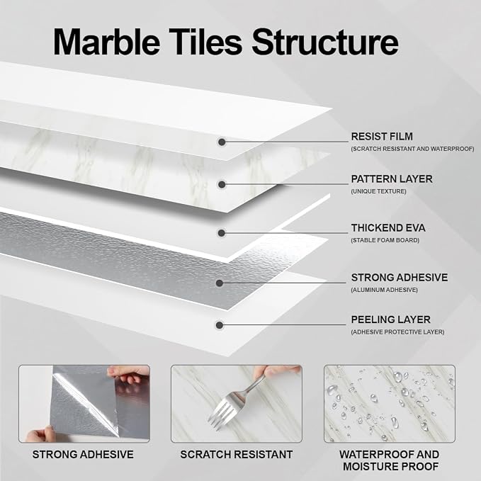 10 PCS Marble Peel and Stick Wall Panels 23.6"x11.8" Sticker | Self Adhesive, PVC, Waterproof Backsplash Tile for Bathroom, Kitchen, Living Room, Style3 - Image 5