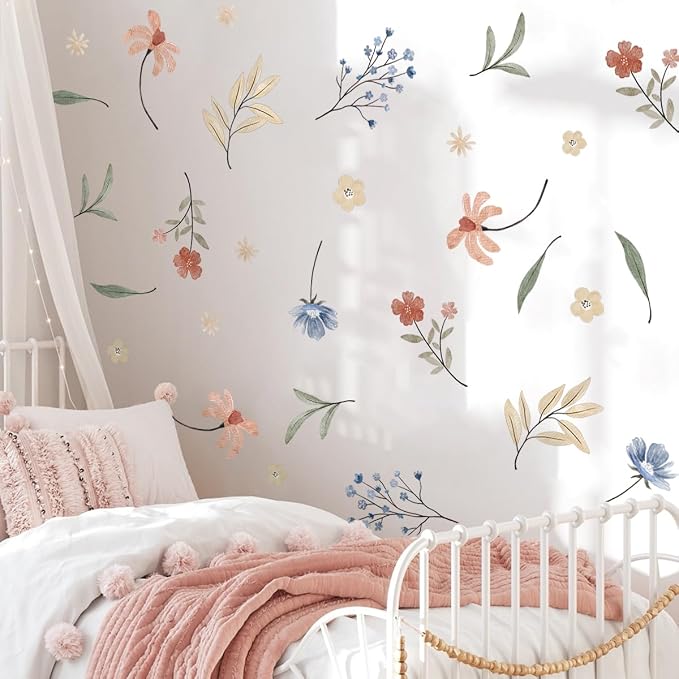 Boho Flower Wall Decals，Watercolor Flower Wall Art，Wildflower Wall Decals，Girls Bedroom Removable Wall Decals (Boho Colorful Flower Wall Decals) - Image 3