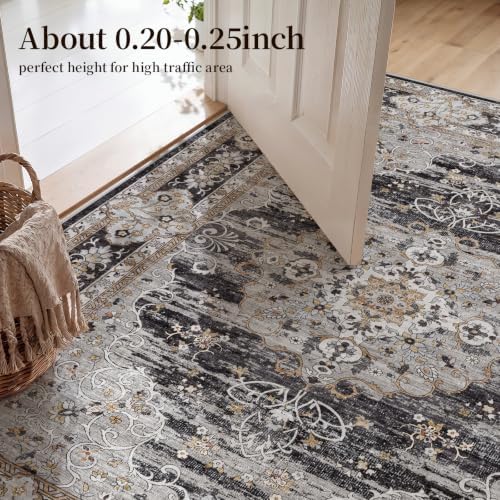 8x10 Washable Area Rug for Living Room - Non-Slip Vintage Rugs Black Gray - Image 3