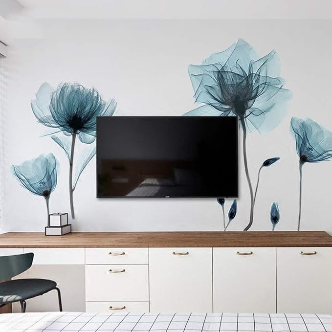 Blue Flower Wall Decals Peel and Stick Removable Decal Stick DIY Wall Stickers Murals Home for Bedroom Living Room Classroom Office - Image 6