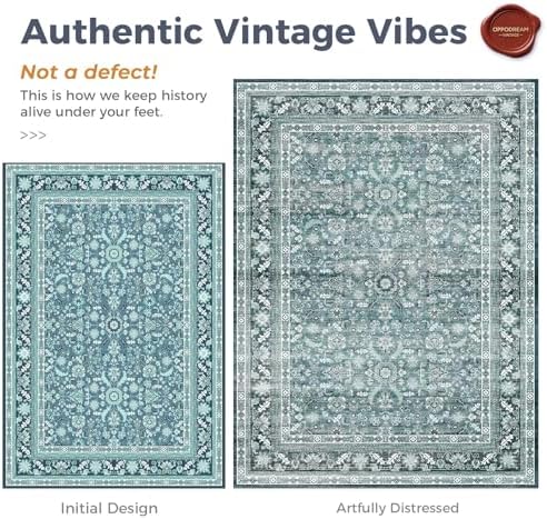 OPPODREAM Vintage Teal Area Rugs 6' Round, Washable Rug for Living Room - Image 3