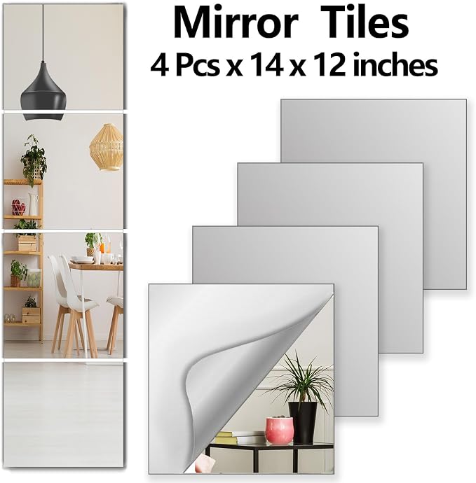 Shatterproof Wall Mirror Full Length for Bedroom, Acrylic Gym Mirrors For Home, Extra Thick : 0.12 IN, 14 x 12 Inches x 4 PCS, Workout Mirrors Safe for Kids, Over The Door, Long Wall Mounted Mirror - Image 3