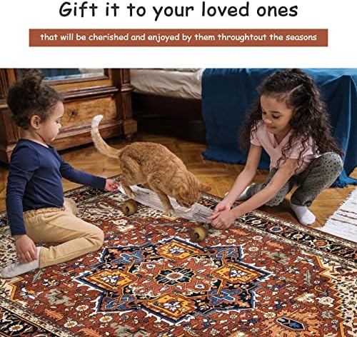 Moynesa Ultra-Thin Washable Oriental Area Rug - 3x5 Non-Slip Laundry Room Rug, Non-Shedding Stain Resistance Low Pile Kitchen Mat Indoor Throw Carpet for Fall Decor Bathroom, Brown/Multi - Image 6