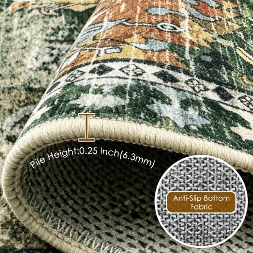 RUGSURE Washable Area Rugs - Perfect for Living Room, Bedroom, Kids Room, Nursery - Stain & Water Resistant Non-Slip, Pet & Child Friendly, Vintage Tribal Area Rugs (Green, 3' x 5 ') - Image 6