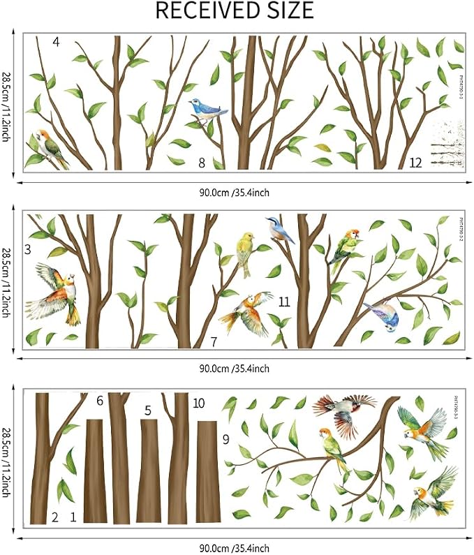 Family Tree Wall Sticker Green Leaf Birds Wall Art Decor Large Tree Branch Wall Decal Peel and Stick Woodland Animals Wall Sticker for Bedroom - Image 7