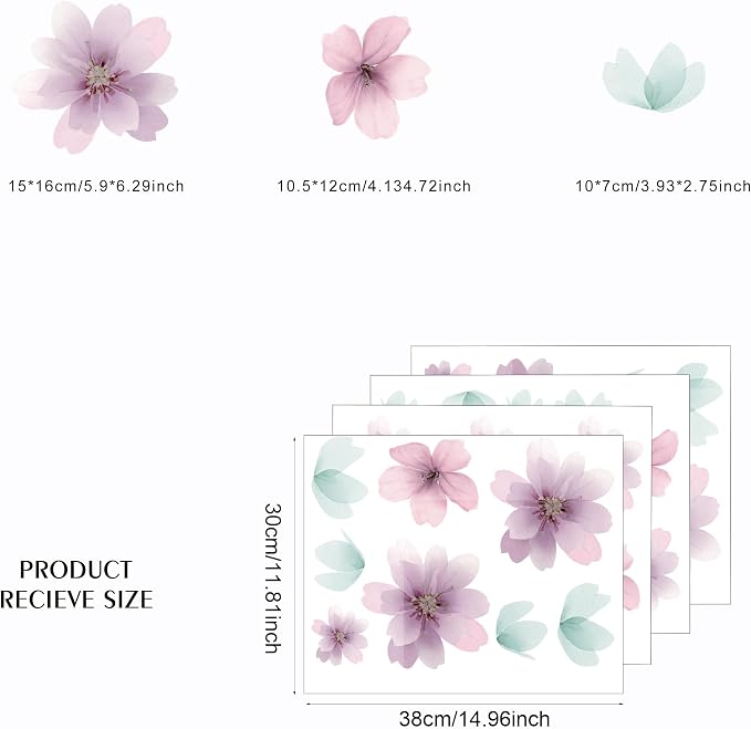 Flower Wall Decals - Peel and Stick Floral Flowers Wall Stickers,Removable Purple Flower Home Decor Art for Kids Living Room, Bedroom, Nursery Decor Wall Corner Decor (Purple Flower Wall Decals) - Image 2